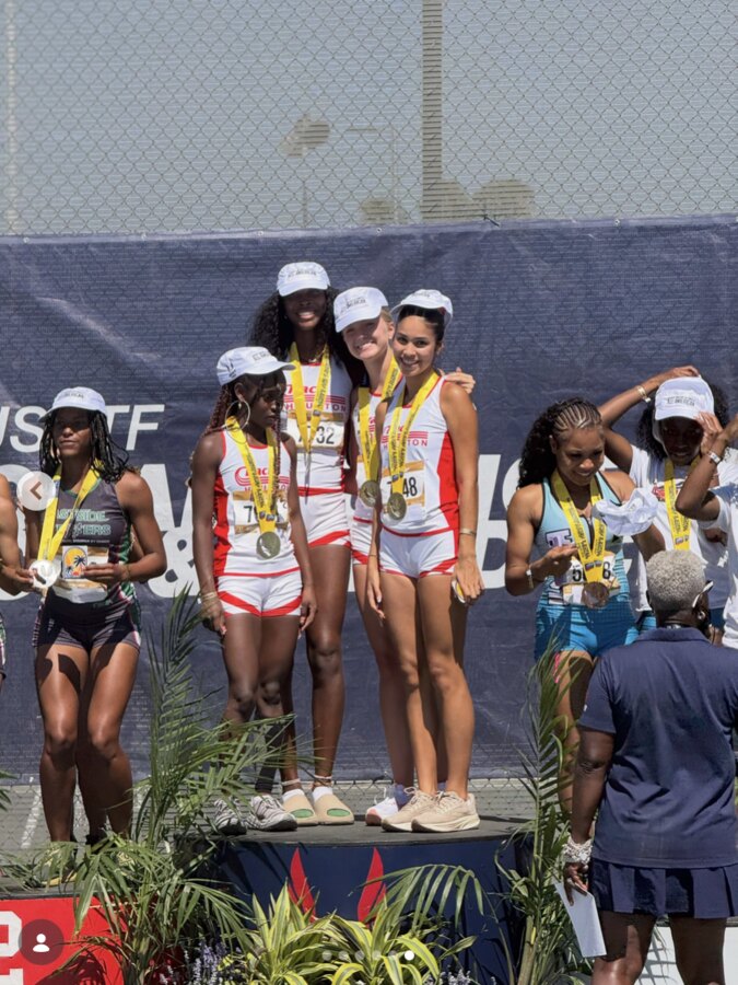 17-18 Girls 4x800m relay on the podium at the 2026 National Junior Olympics